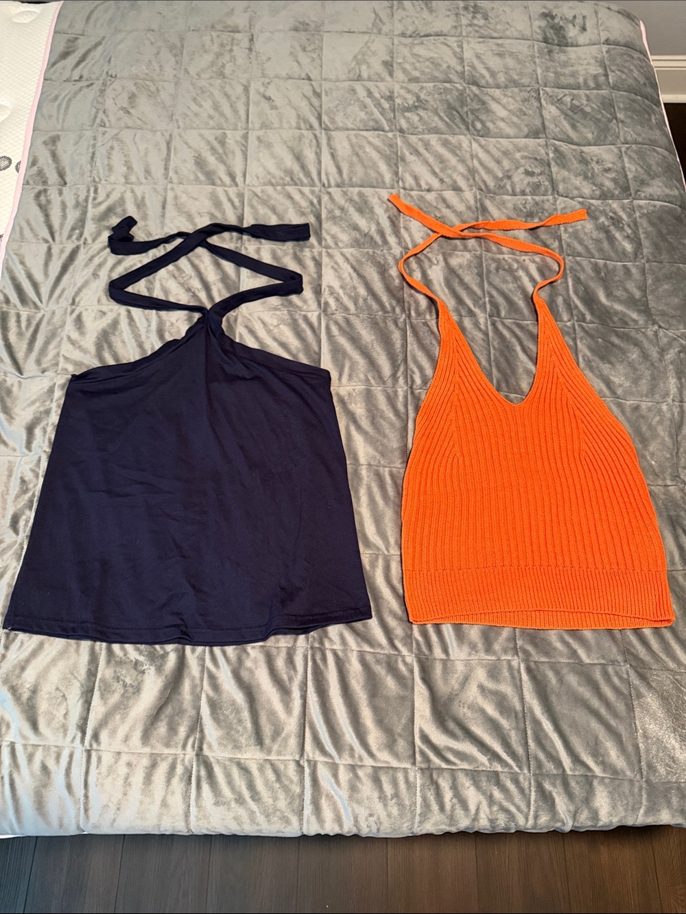 SHEIN Navy & Orange Halter Knit Camisole Tops